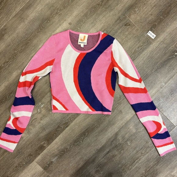 JoosTricot | Spirals Sleeve Crop Top In White Spirals Size S - Picture 3 of 7